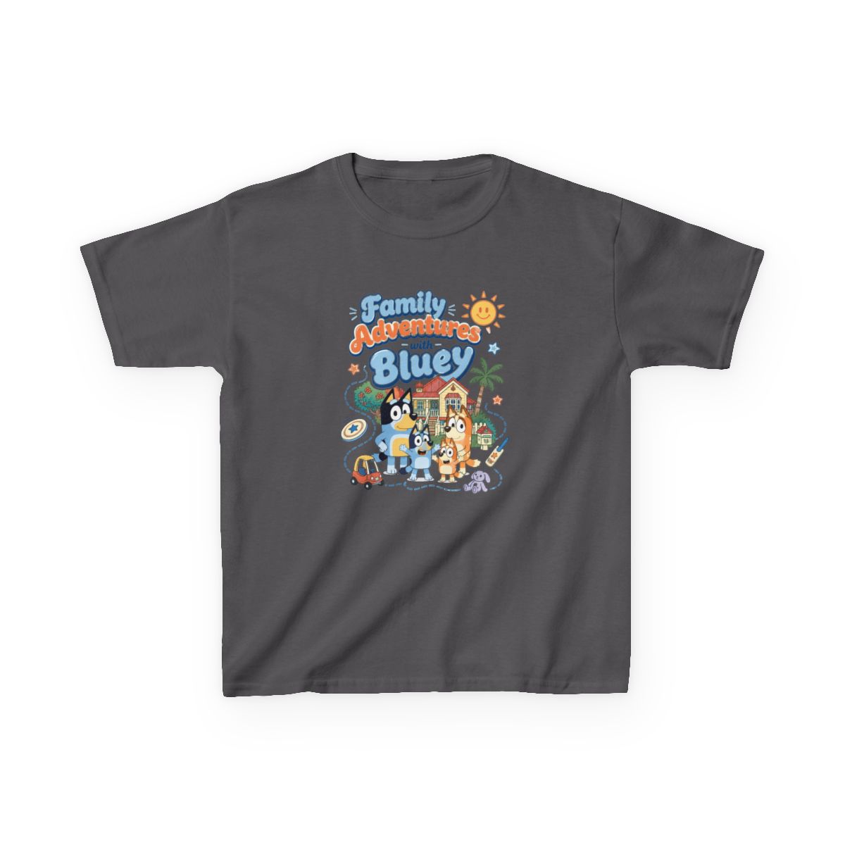 Bluey "Family Adventures with Bluey" Unisex Kids Tee - alternate angle 2, merchandise