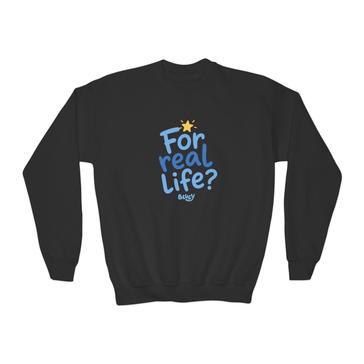 Bluey "For real life?" Kids Crewneck - Official Sweatshirts merchandise