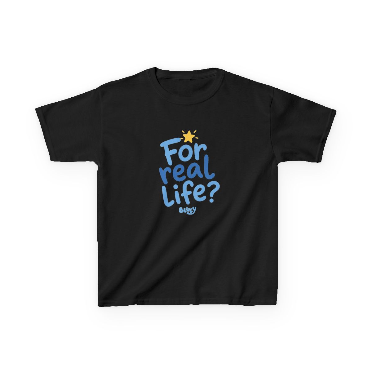 Bluey "For real life?" Unisex Kids Tee - alternate angle 2, merchandise