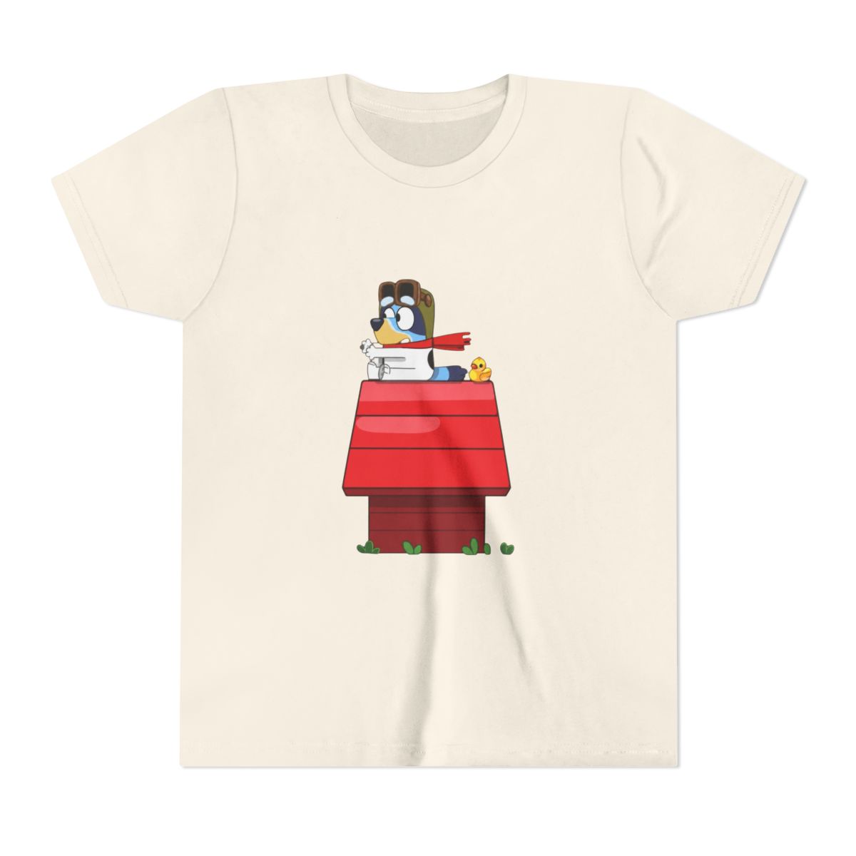 Bluey Flying Ace on Red Doghouse Kids T Shirt - alternate angle 5, merchandise