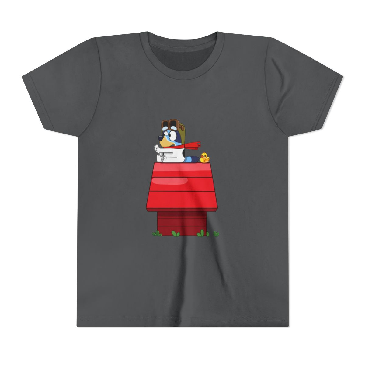 Bluey Flying Ace on Red Doghouse Kids T Shirt - alternate angle 3, merchandise
