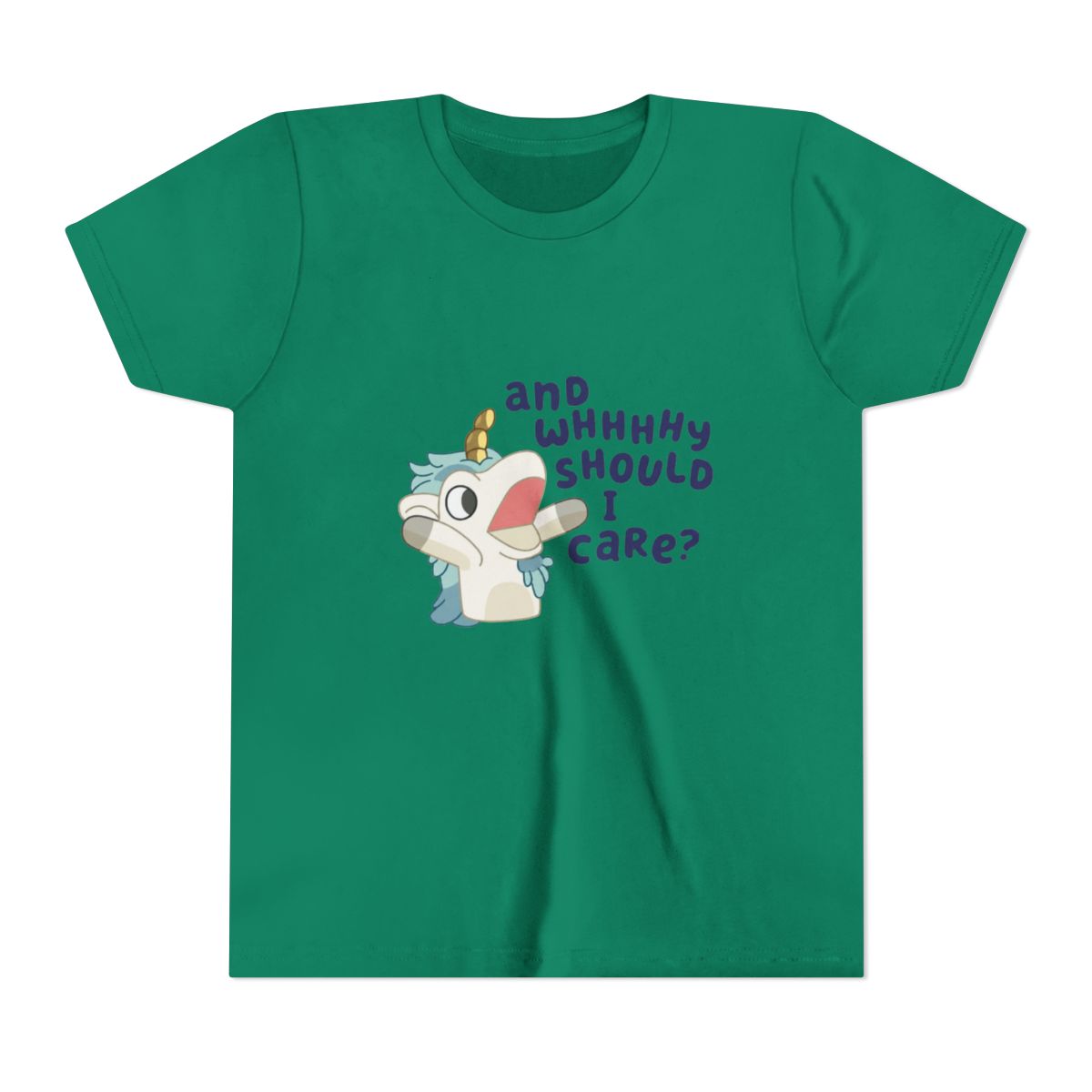 Cute Bluey Unicorse Why Should I Care Bluey Family Vintage Cartoon Kids T Shirt - alternate angle 3, merchandise